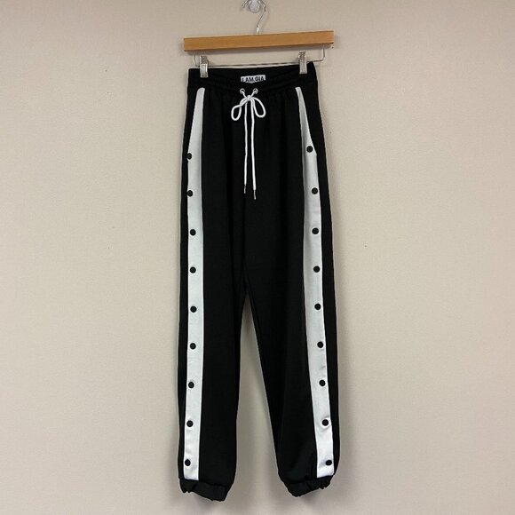 I.AM.GIA Womens Black White Snap Up Sides Elastic Waist Jogger Pants Size Small - Picture 1 of 7